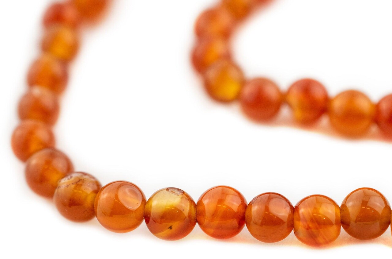 The Bead Chest Dark Round Carnelian Beads 6mm Orange Gemstone 14.5 Inch Strand